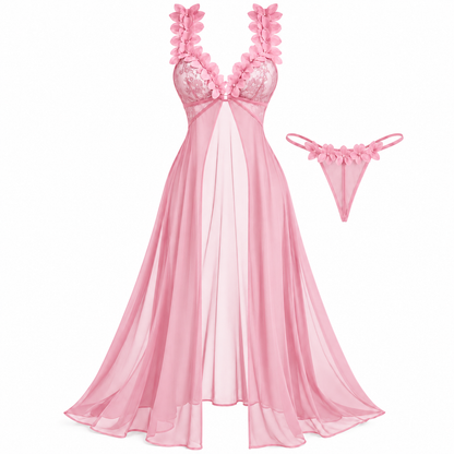 Flesuah Amaris – 2-teiliges Damen Spitzen-Negligé mit Mesh