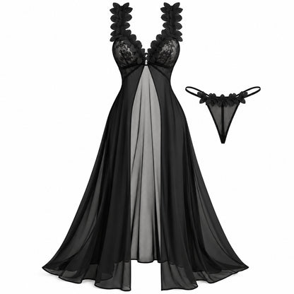 Flesuah Amaris – 2-teiliges Damen Spitzen-Negligé mit Mesh