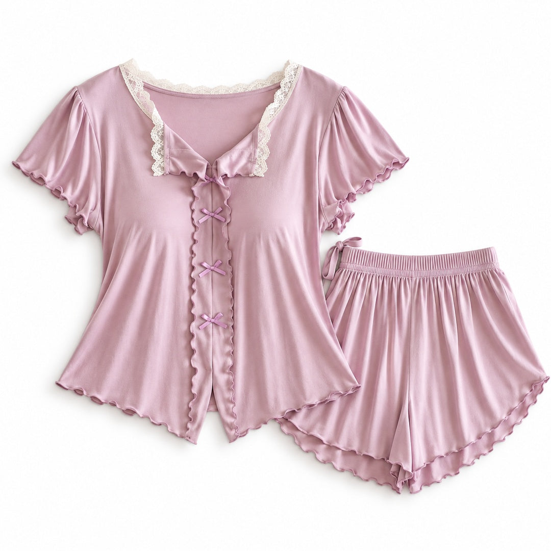 Flesuah Elina – Damen Pyjama-Set mit Rüschendetails