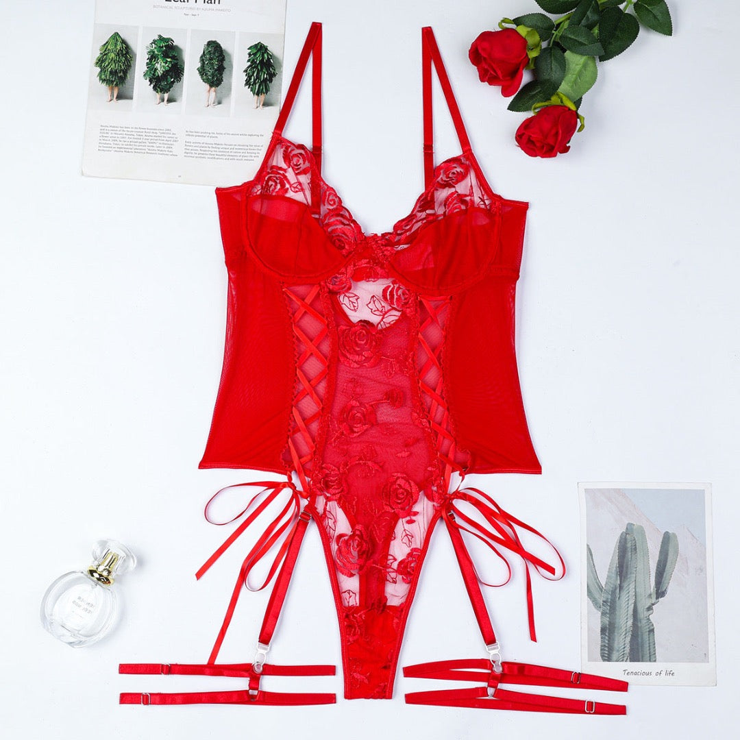 Flesuah Fiora – Verführerischer Mesh-Body mit Rosenstickerei