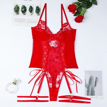 Flesuah Fiora – Verführerischer Mesh-Body mit Rosenstickerei