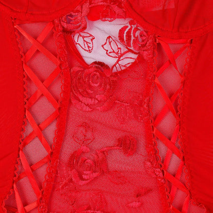 Flesuah Fiora – Verführerischer Mesh-Body mit Rosenstickerei