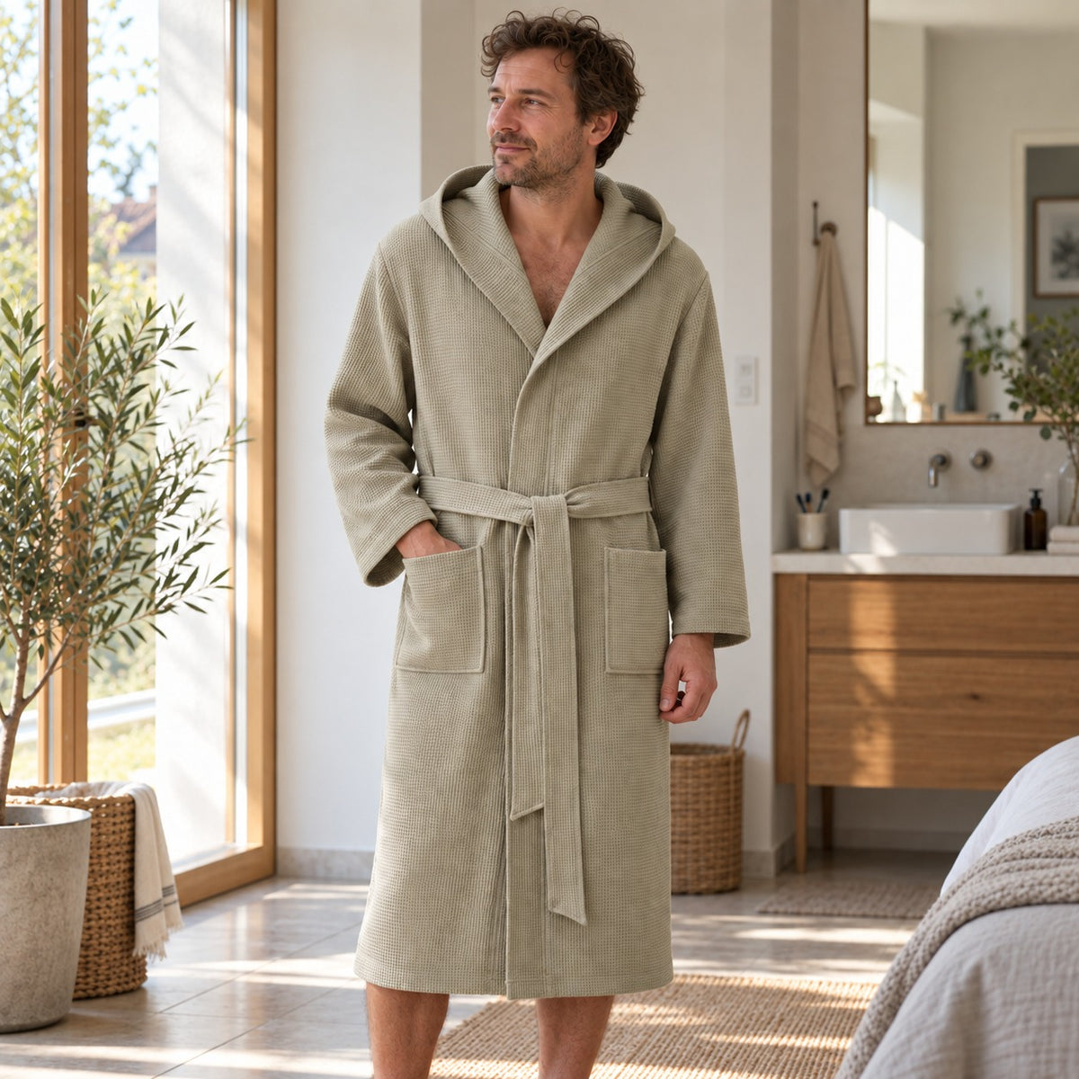 Flesuah Ravello – Herren-Bademantel aus Baumwolle mit Kapuze