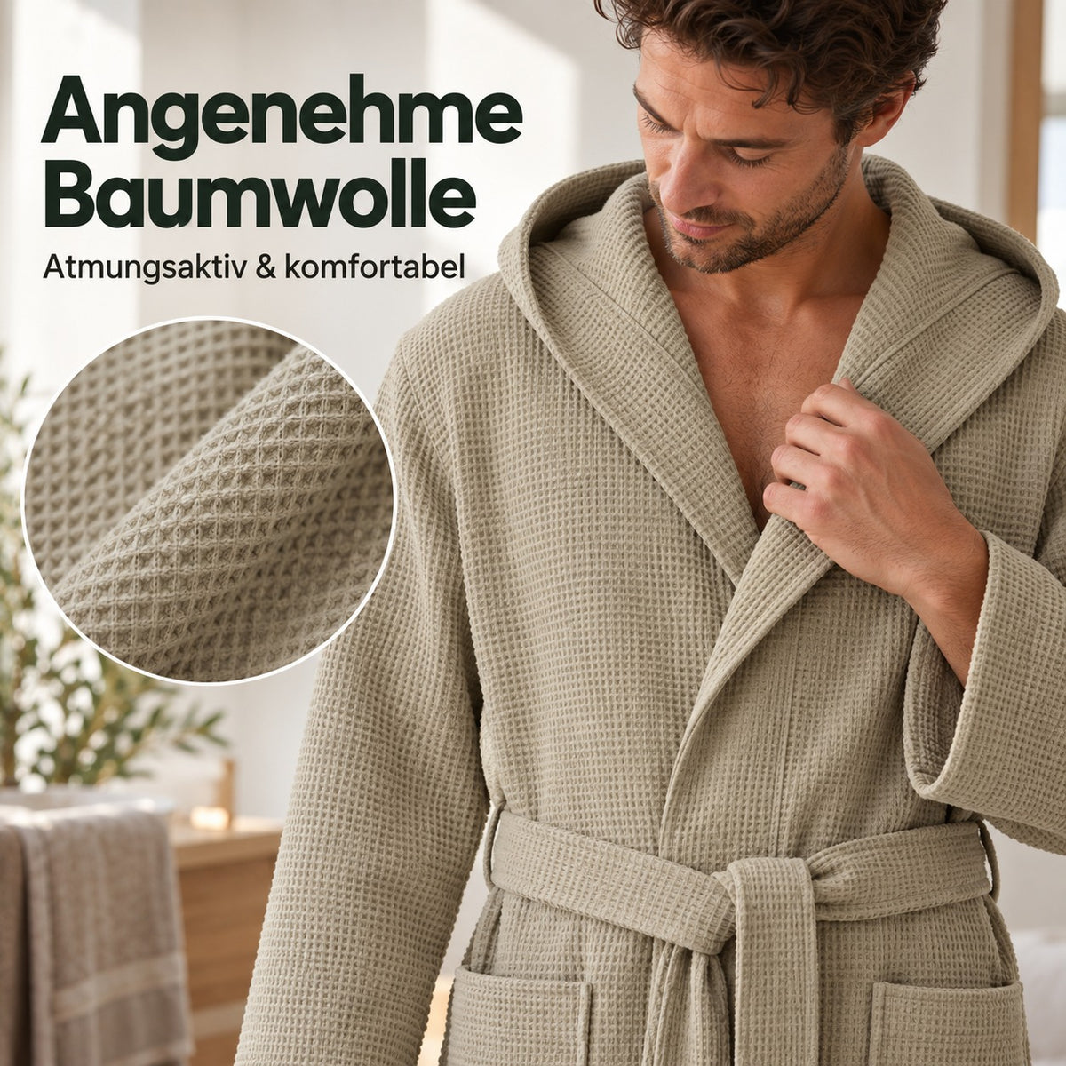 Flesuah Ravello – Herren-Bademantel aus Baumwolle mit Kapuze