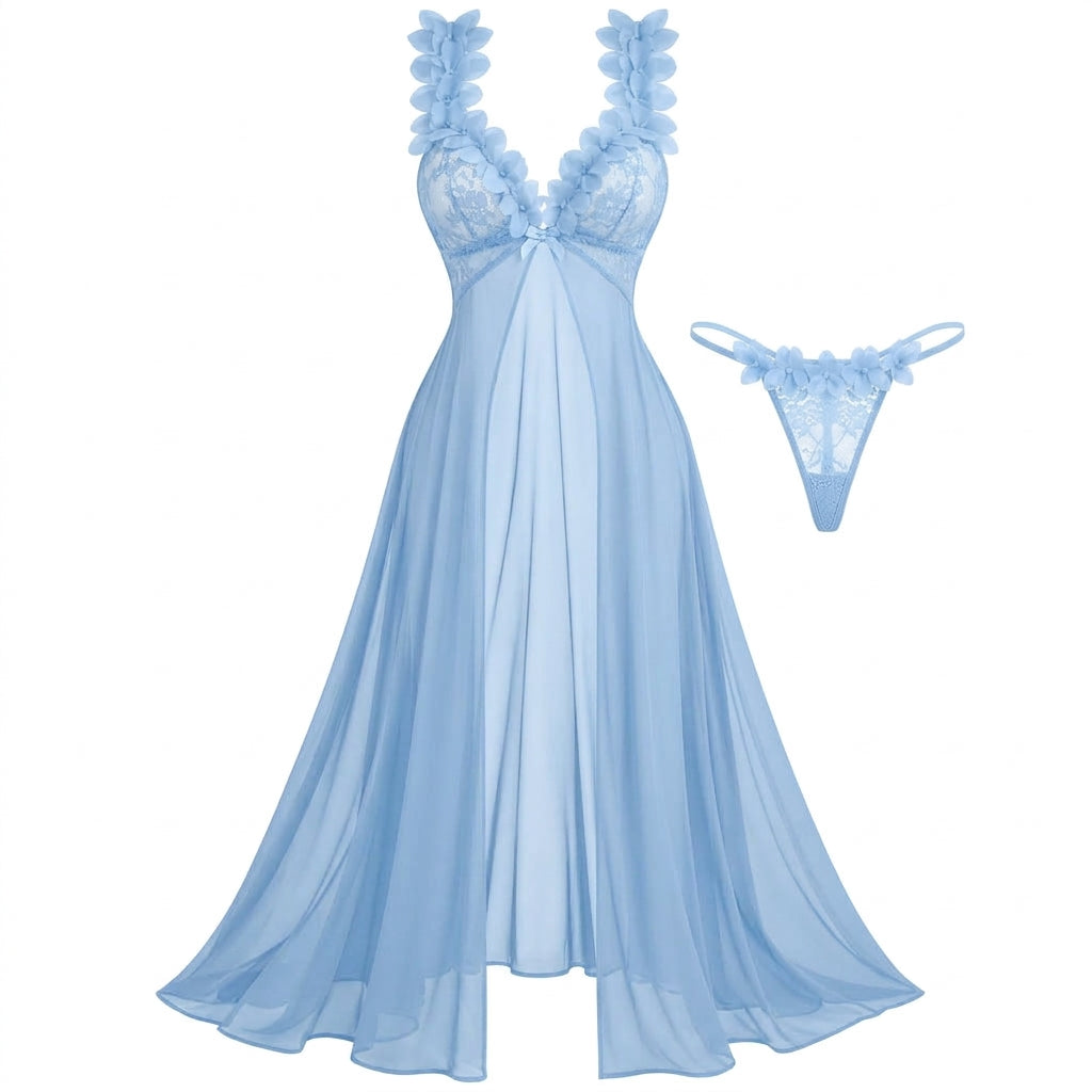 Flesuah Amaris – 2-teiliges Damen Spitzen-Negligé mit Mesh