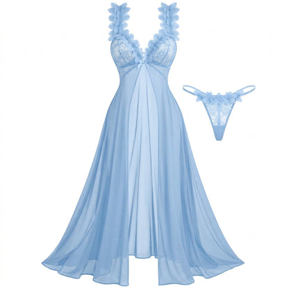 Flesuah Amaris – 2-teiliges Damen Spitzen-Negligé mit Mesh