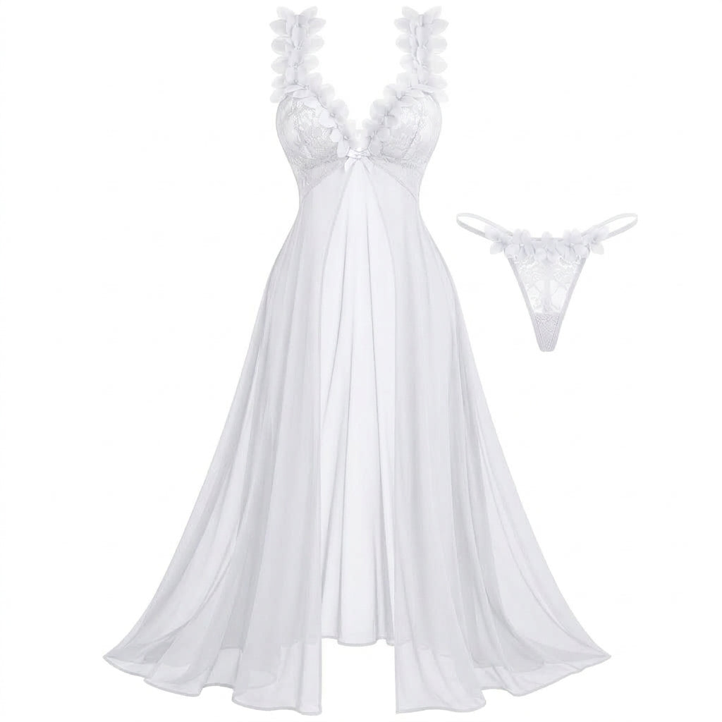 Flesuah Amaris – 2-teiliges Damen Spitzen-Negligé mit Mesh