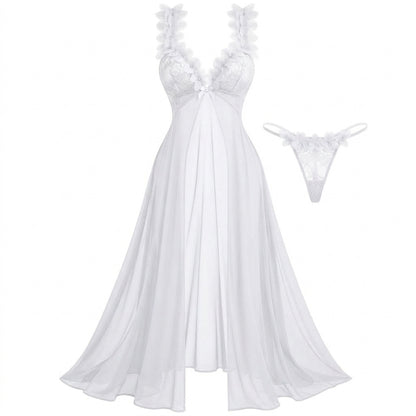 Flesuah Amaris – 2-teiliges Damen Spitzen-Negligé mit Mesh