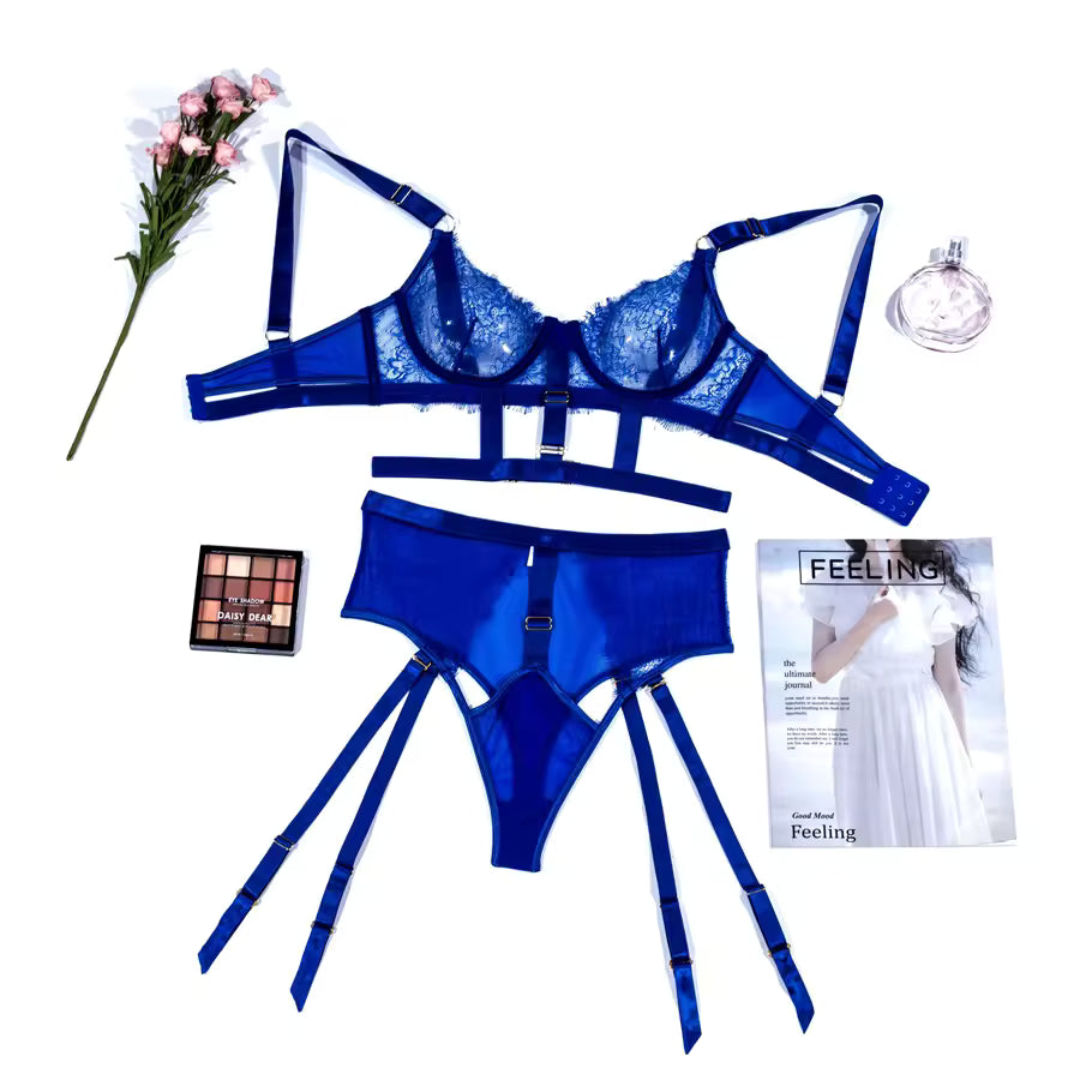 Flesuah Naéla - 3-teiliges Dessous-Set mit Spitze & Straps