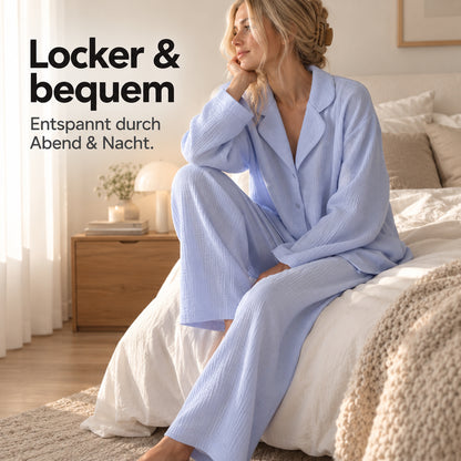 Flesuah Liora – Leichtes Damen Pyjama-Set in Musselin-Optik
