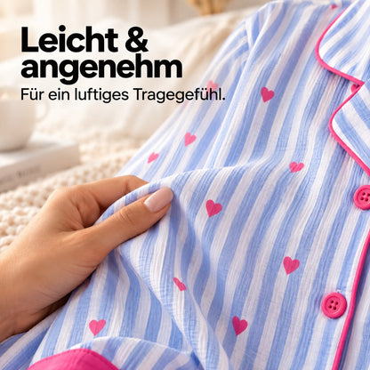 Flesuah Lovelle – Damen Pyjama-Set mit Streifen, Herzprint & langer Hose