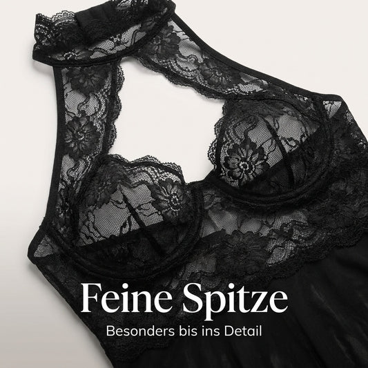 Flesuah Ella - Neckholder-Nachtkleid aus Mesh & Spitze