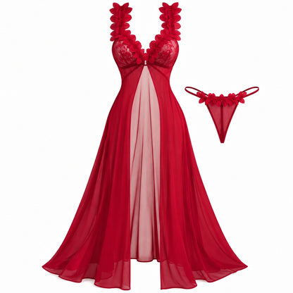 Flesuah Amaris – 2-teiliges Damen Spitzen-Negligé mit Mesh