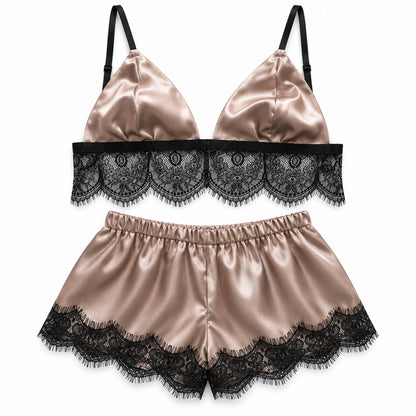 Flesuah Soraya – 2-teiliges Damen Satin-Set mit Spitze