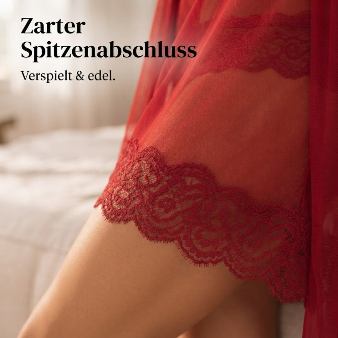 Célina – Damen-Negligé-Set mit Spitze & Morgenmantel