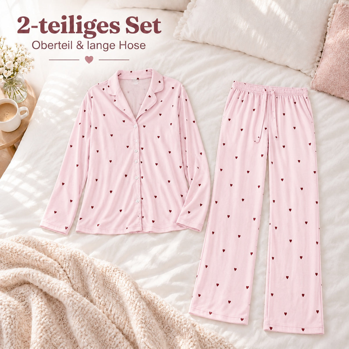 Flesuah Milou – Damen Pyjama-Set mit Print & langer Hose