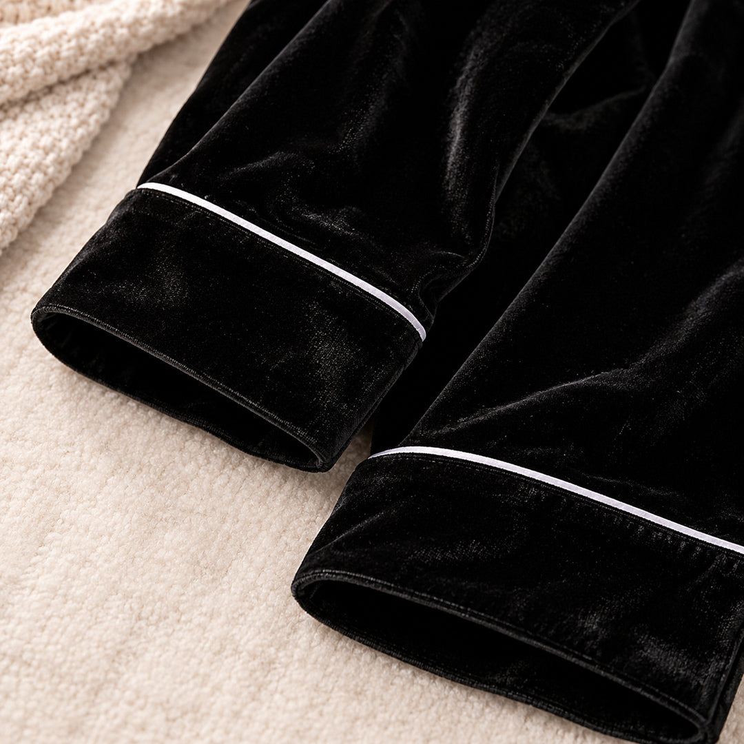 Flesuah Adelie – 2-teiliger Damen-Samtpyjama in Schwarz