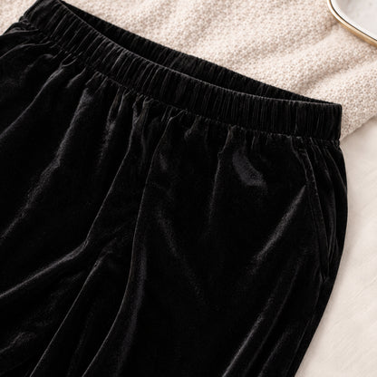 Flesuah Adelie – 2-teiliger Damen-Samtpyjama in Schwarz