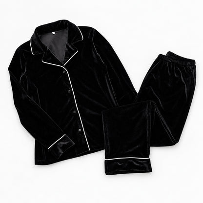 Flesuah Adelie – 2-teiliger Damen-Samtpyjama in Schwarz