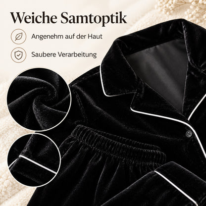 Flesuah Adelie – 2-teiliger Damen-Samtpyjama in Schwarz