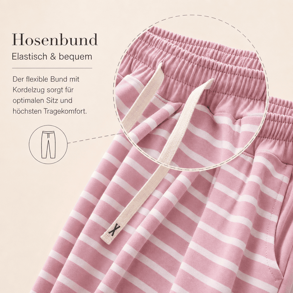 Flesuah Nera – Damen Pyjama-Set aus Modal mit V-Ausschnitt & weiter Streifenhose