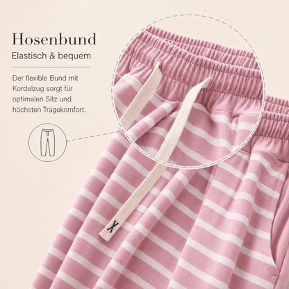 Flesuah Nera – Damen Pyjama-Set aus Modal mit V-Ausschnitt & weiter Streifenhose