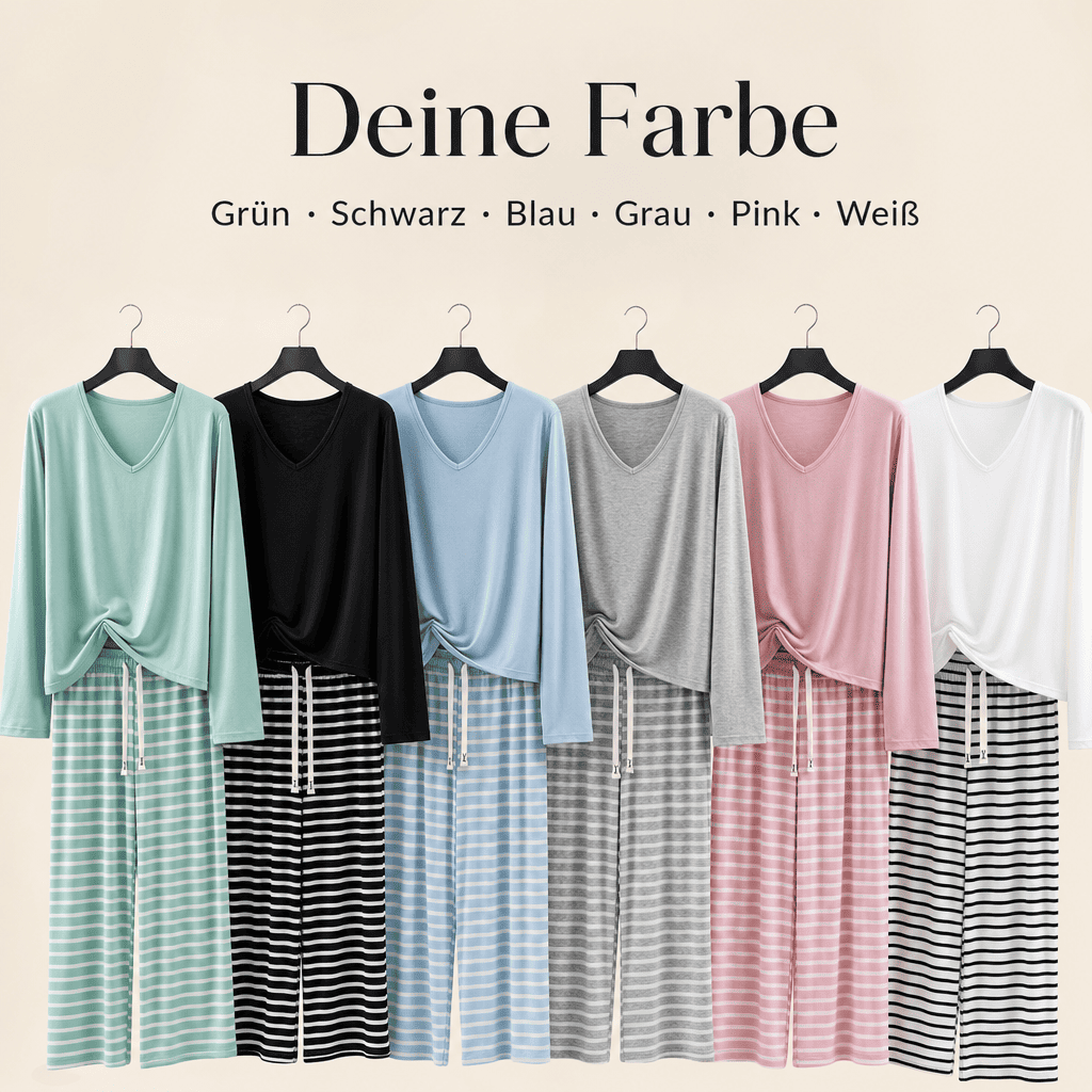 Flesuah Nera – Damen Pyjama-Set aus Modal mit V-Ausschnitt & weiter Streifenhose