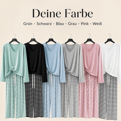 Flesuah Nera – Damen Pyjama-Set aus Modal mit V-Ausschnitt & weiter Streifenhose