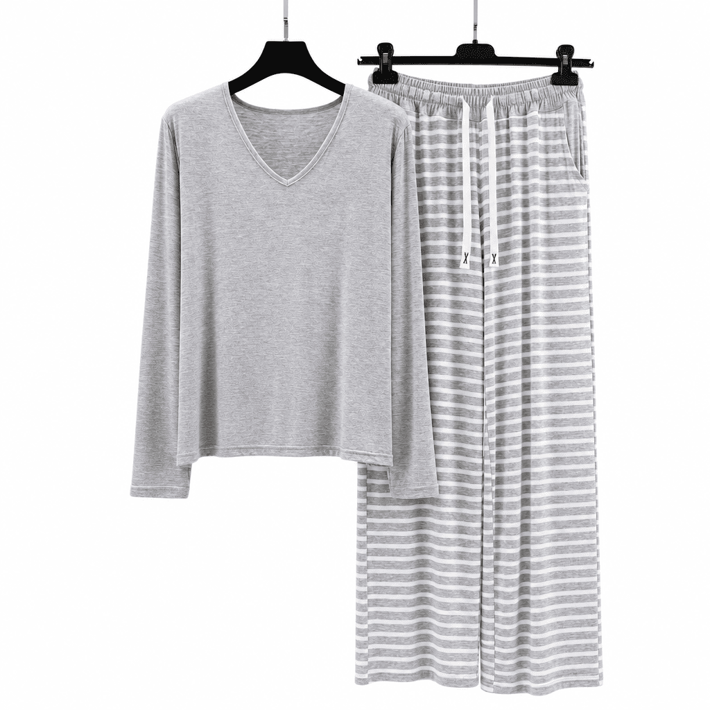 Flesuah Nera – Damen Pyjama-Set aus Modal mit V-Ausschnitt & weiter Streifenhose