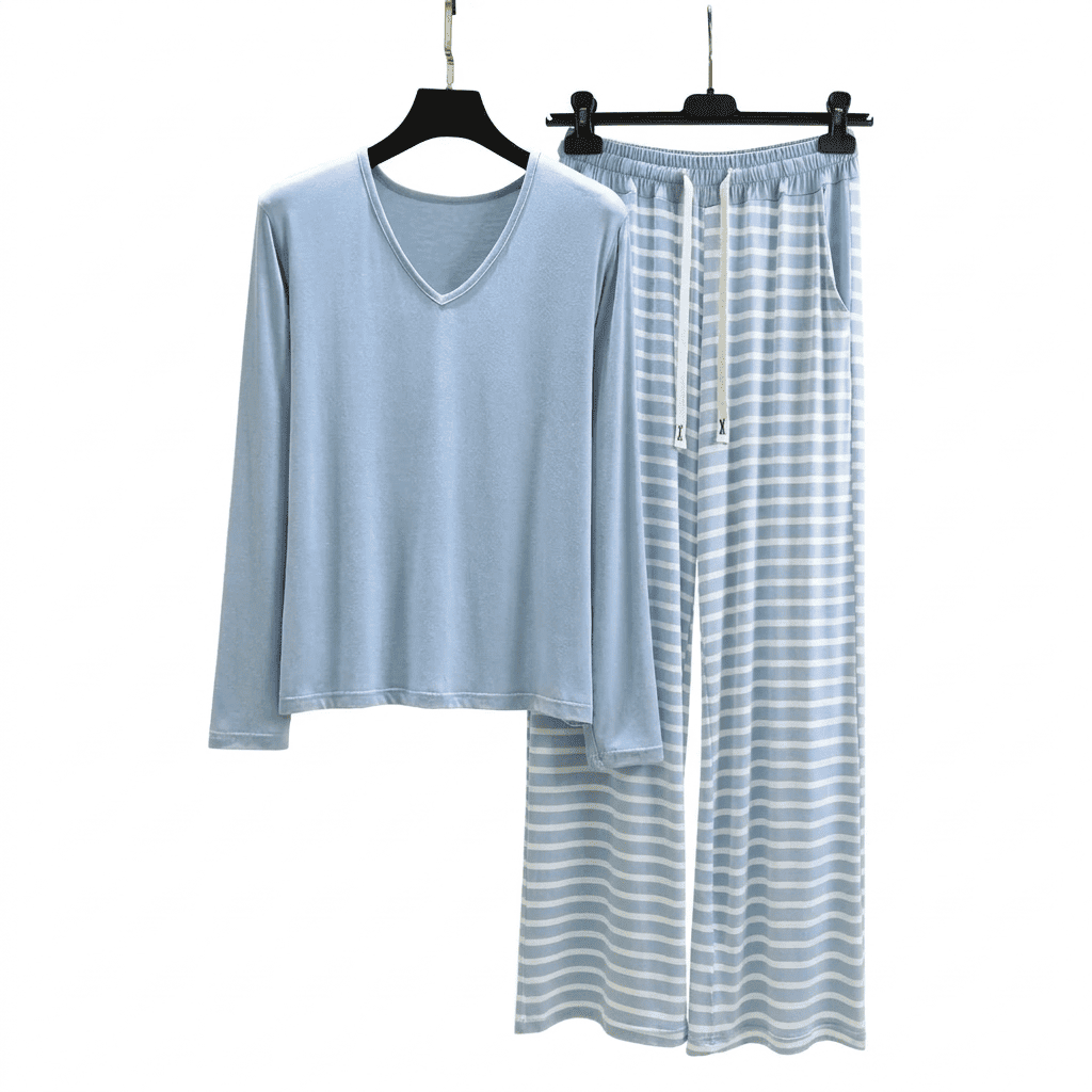 Flesuah Nera – Damen Pyjama-Set aus Modal mit V-Ausschnitt & weiter Streifenhose