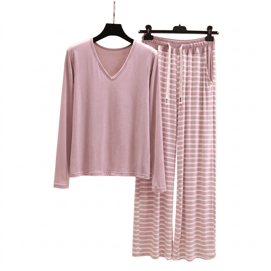 Flesuah Nera – Damen Pyjama-Set aus Modal mit V-Ausschnitt & weiter Hose