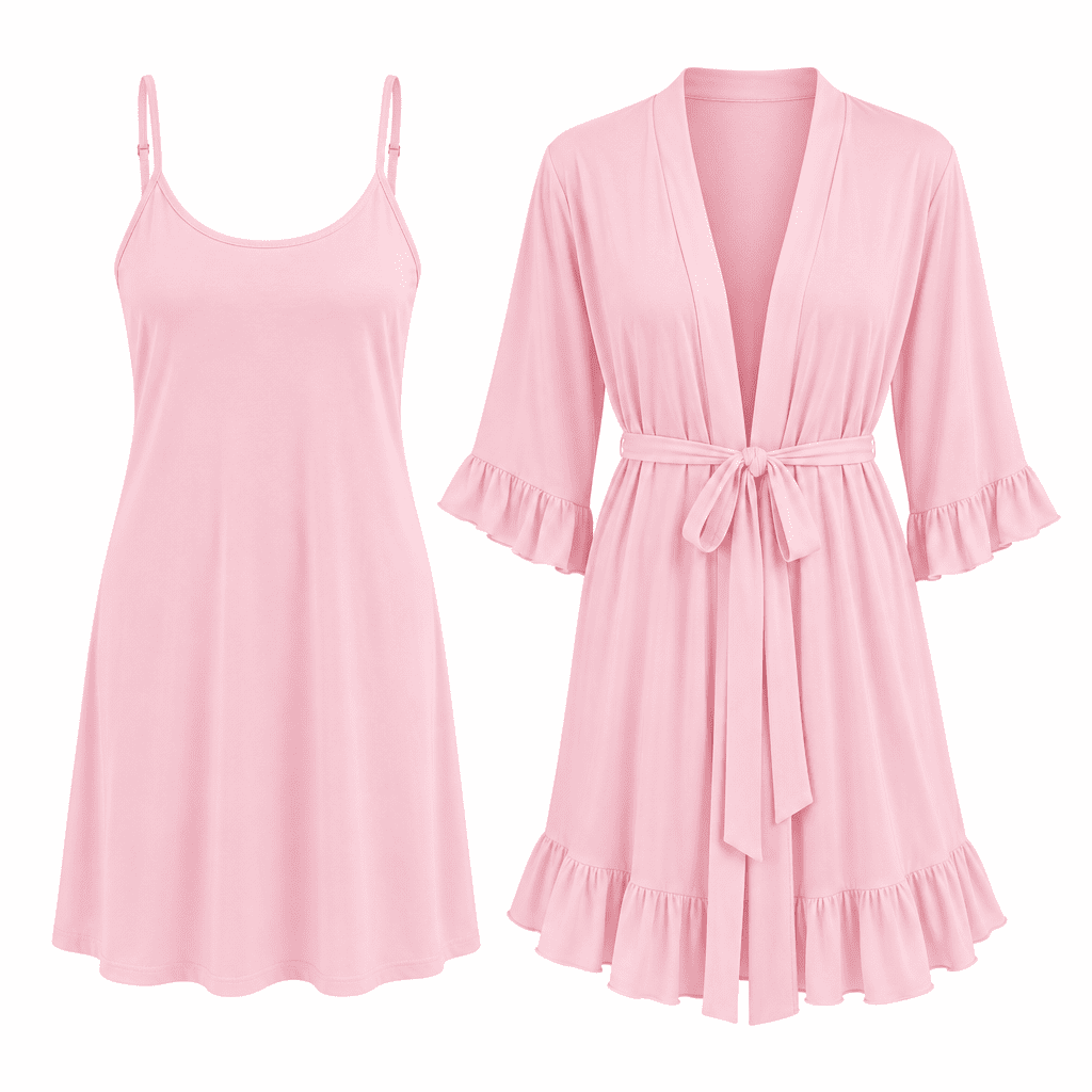 Flesuah Élise – Damen Nachtkleid mit Morgenmantel & Rüschendetails