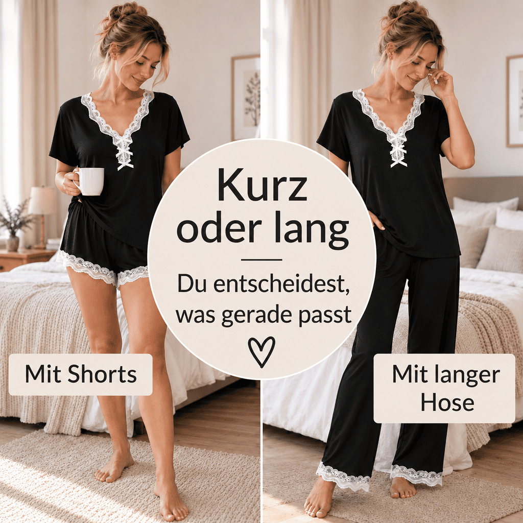 Flesuah Elora – 3-teiliges Damen Pyjama-Set aus Modal mit Spitzendetails