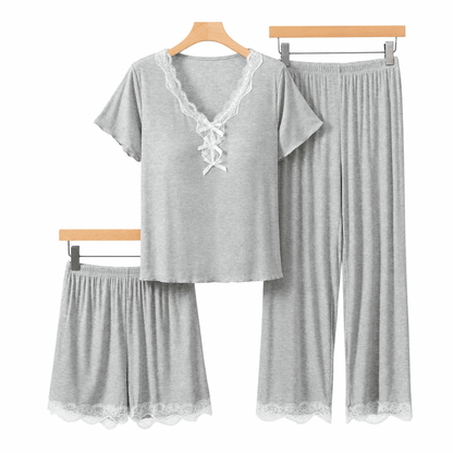 Flesuah Elora – 3-teiliges Damen Pyjama-Set aus Modal mit Spitzendetails