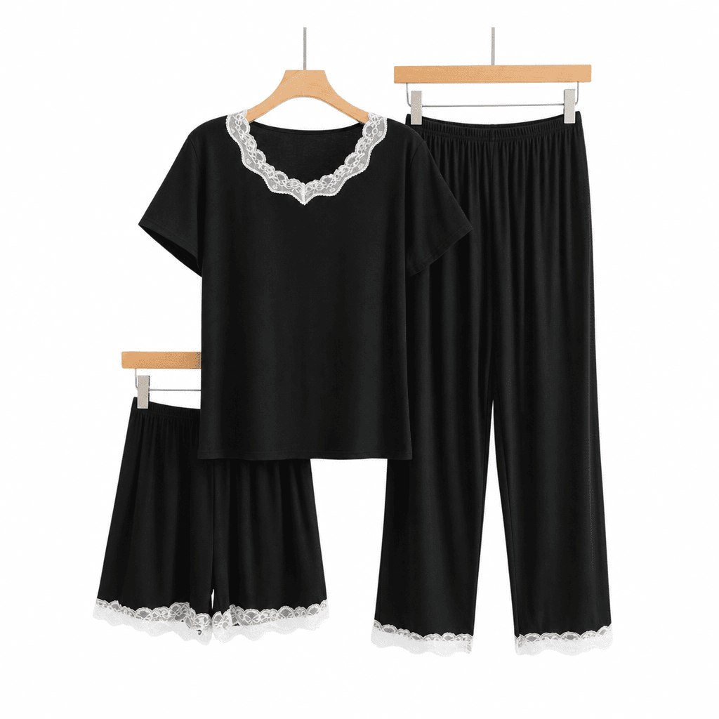 Flesuah Elora – 3-teiliges Damen Pyjama-Set aus Modal mit Spitzendetails