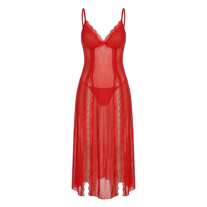 Flesuah Calista – Langes Nachtkleid aus Mesh mit Spitzendetails